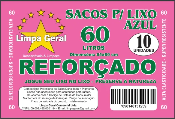 SACO LIXO LG AZUL 60 L 62X70 C/10 UNID.REF. Imagem