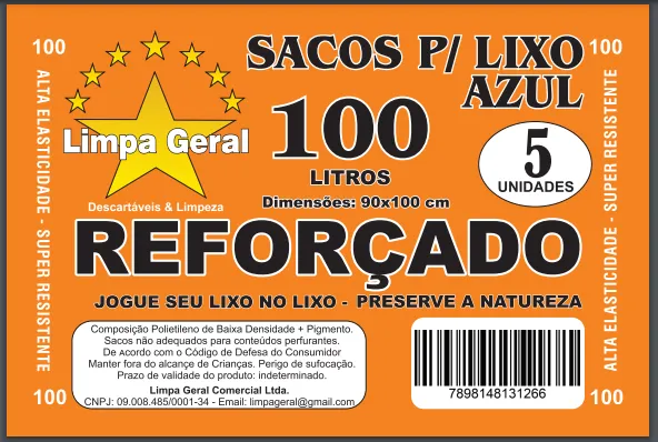 SACO LIXO LG AZUL 100 L 90X100X0,8-C/5 UNID-REFORÇADO