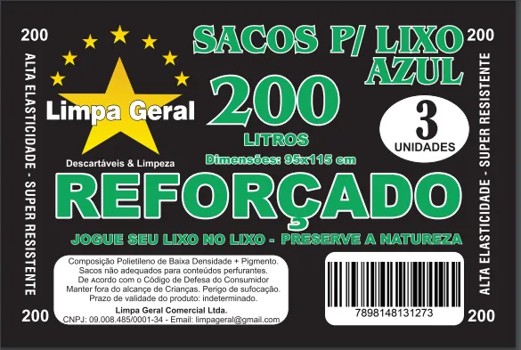 SACO LIXO LG AZUL 200 L 95X1,20 C/3 UNID-REFORÇADO Imagem