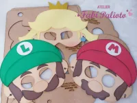 G1.347  Gabarito de Moldes em MDF Máscaras Luigi, Mário e Princesa
