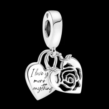 Berloque pendente cadeado de coracao com rosa – Inspiração Pandora