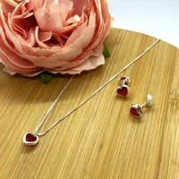 Conjunto de Prata 950 - Coração Vermelho - CJT201 - Foto 2