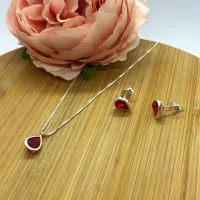 Conjunto de Prata 950 - Gota Vermelho  - CJT202