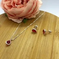 Conjunto de Prata 950 - Gota Vermelho  - CJT202 - Foto 2