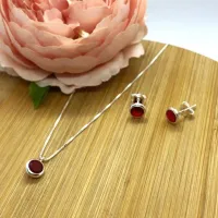 Conjunto de Prata 950 - Ponto de Luz  Vermelho  - CJT203