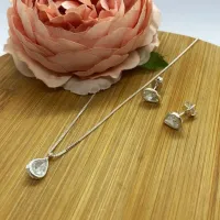 Conjunto de Prata 950 - Gota Branco  - CJT202