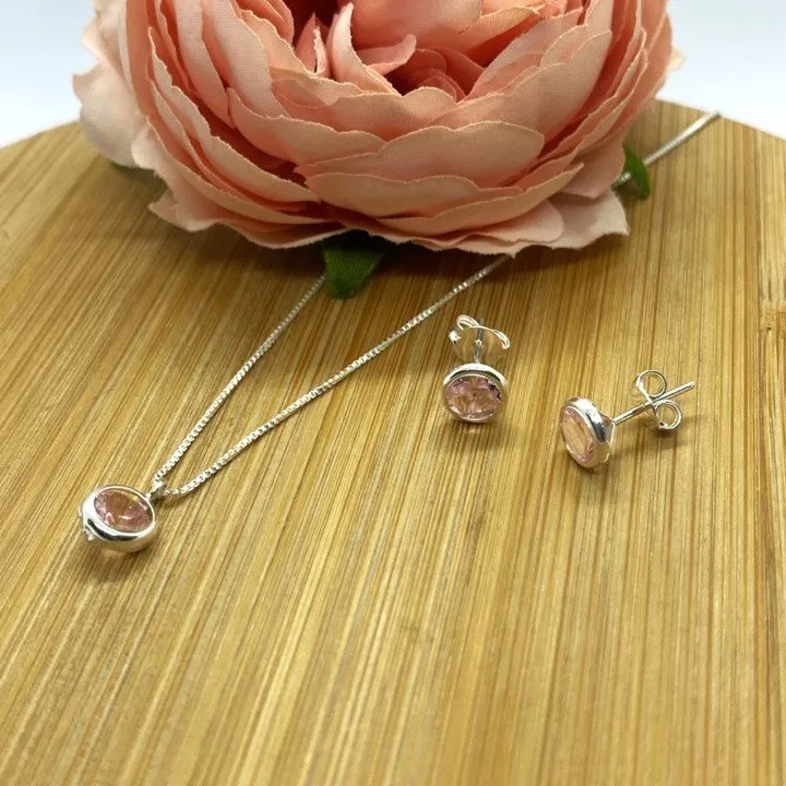 Conjunto de Prata 950 - Ponto de Luz  Rosa  - CJT203