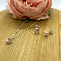 Conjunto de Prata 950 - Ponto de Luz  Rosa  - CJT203