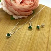Conjunto de Prata 950 - Coração Verde - CJT201 - Foto 2
