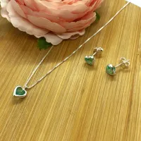Conjunto de Prata 950 - Coração Água Marinha - CJT201 - Foto 2
