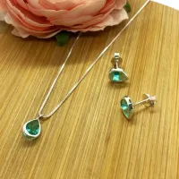 Conjunto de Prata 950 - Gota Água Marinha - CJT202