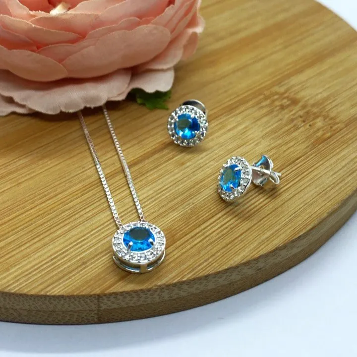 Conjunto de Prata 950 -  Redondo Azul - CJT301