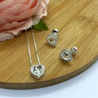 Conjunto de Prata 950 -  Coração Branco  - CJT302 - Foto 2