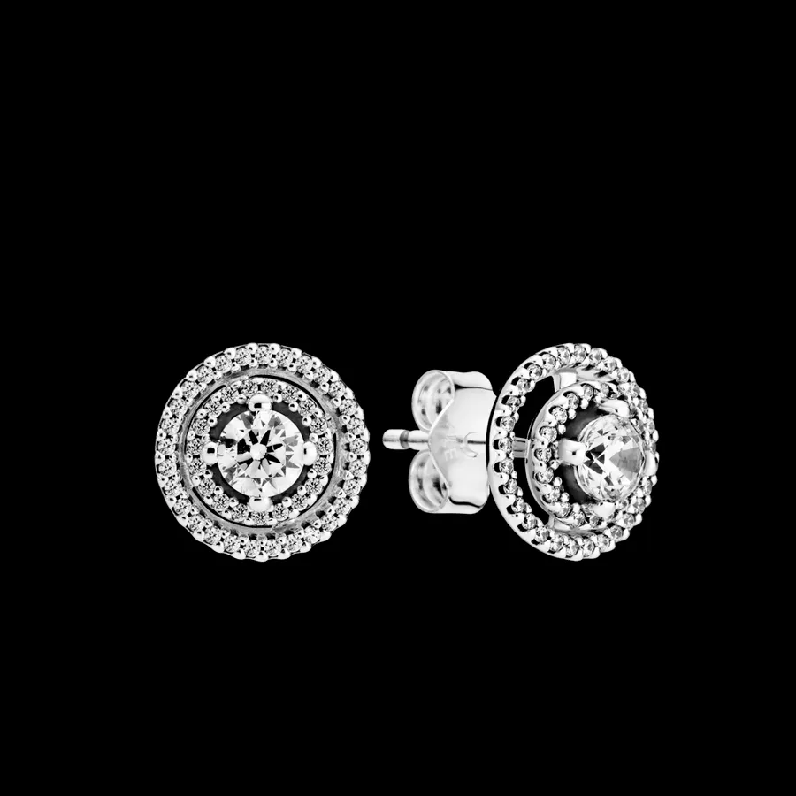 Brincos Petit Zirconia de Halo Duplo – Inspiração Pandora Imagem