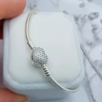 Bracelete moments maleavel fecho de coracao brilhante – Inspiração Pandora