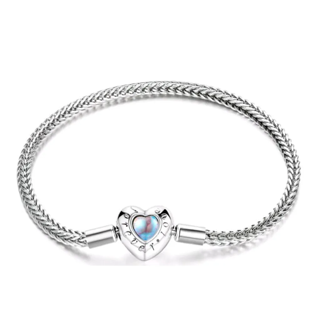 Bracelete maleável coracao pedra da lua – Inspiração Pandora