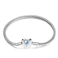Bracelete maleável coracao pedra da lua – Inspiração Pandora