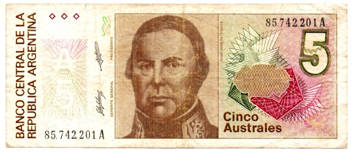 Argentina - 5 Australes - Cédula Estrangeira - MBC