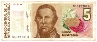 Argentina - 5 Australes - Cédula Estrangeira - MBC