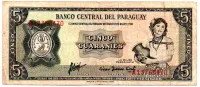 Paraguai - 5 Guaranies - Cédula Estrangeira - BC