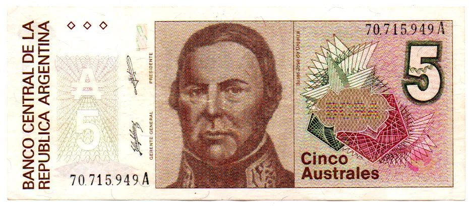 Argentina - 5 Australes - Cédula Estrangeira - MBC/SOB