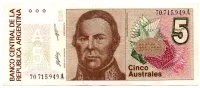 Argentina - 5 Australes - Cédula Estrangeira - MBC/SOB