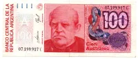 Argentina - 100 Australes - Cédula Estrangeira - MBC/SOB