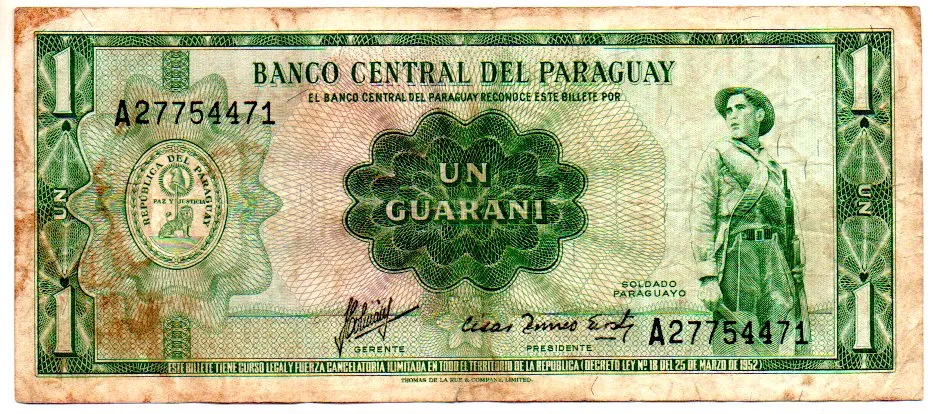 Paraguai - 1 Guarani - Cédula Estrangeira - R (Manchas)