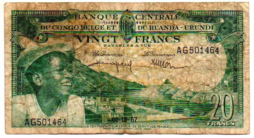 Congo Belga - 20 Francs - Data: 1957 - Cédula Estrangeira - BC