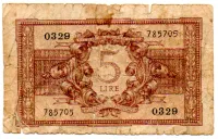 Itália - 5 Lire - Cédula Estrangeira - UTG
