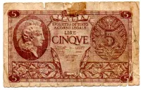 Itália - 5 Lire - Cédula Estrangeira - UTG - Foto 2