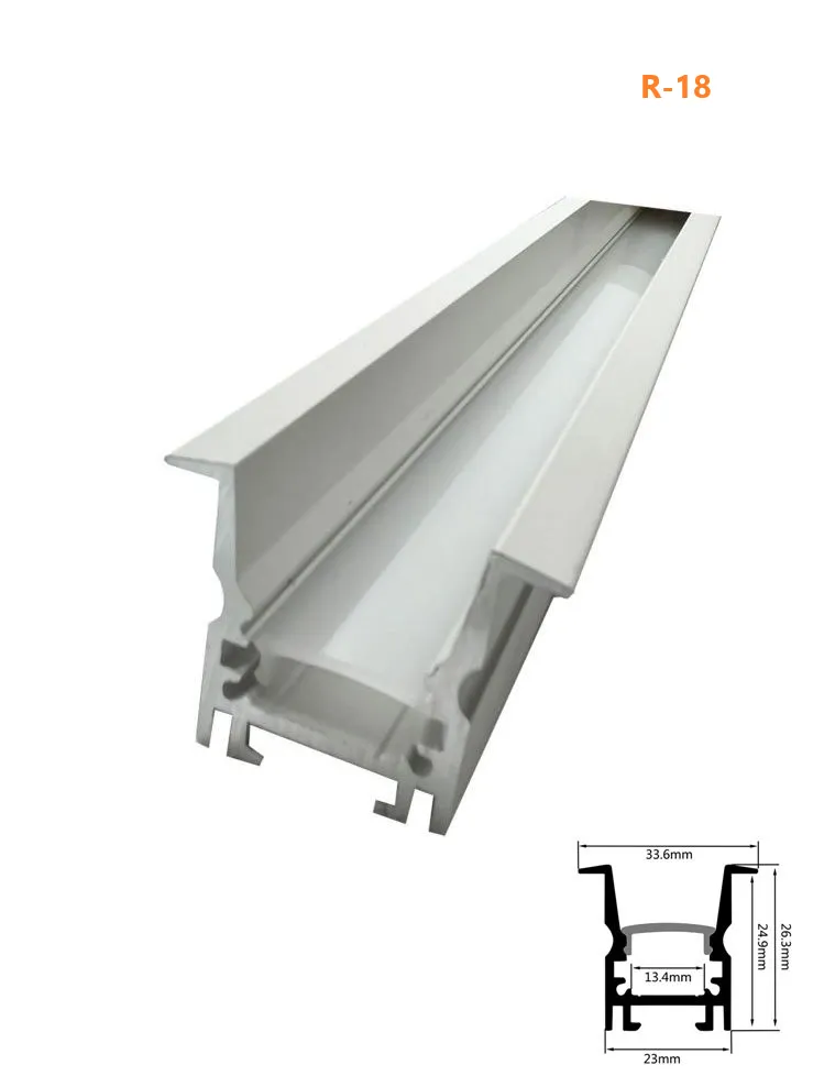 R-18 Perfil de Embutir - Frame com Aba - para Fita de Led ( Pintura Branca Fosco ) Tampa Leitosa Imagem
