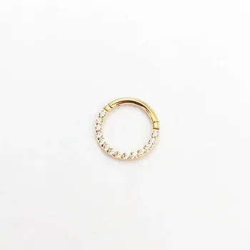 Argola Slim em Titânio PVD DOURADO  CRAVEJADA ZIRCONIA FRONTAL Clicker 1.2mm  TIT22 - Foto 2