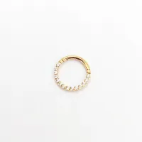 Argola Slim em Titânio PVD DOURADO  CRAVEJADA ZIRCONIA FRONTAL Clicker 1.2mm  TIT22 - Foto 2