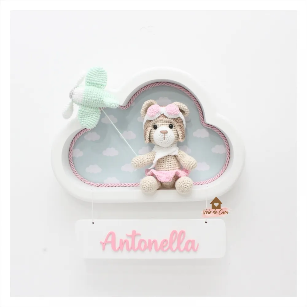 Ursinha Aviadora - Nuvem P Branca - Porta de Maternidade