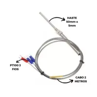 SENSOR TERMOPAR PT100 PONTA 50MM CABO 2 METROS - Foto 3