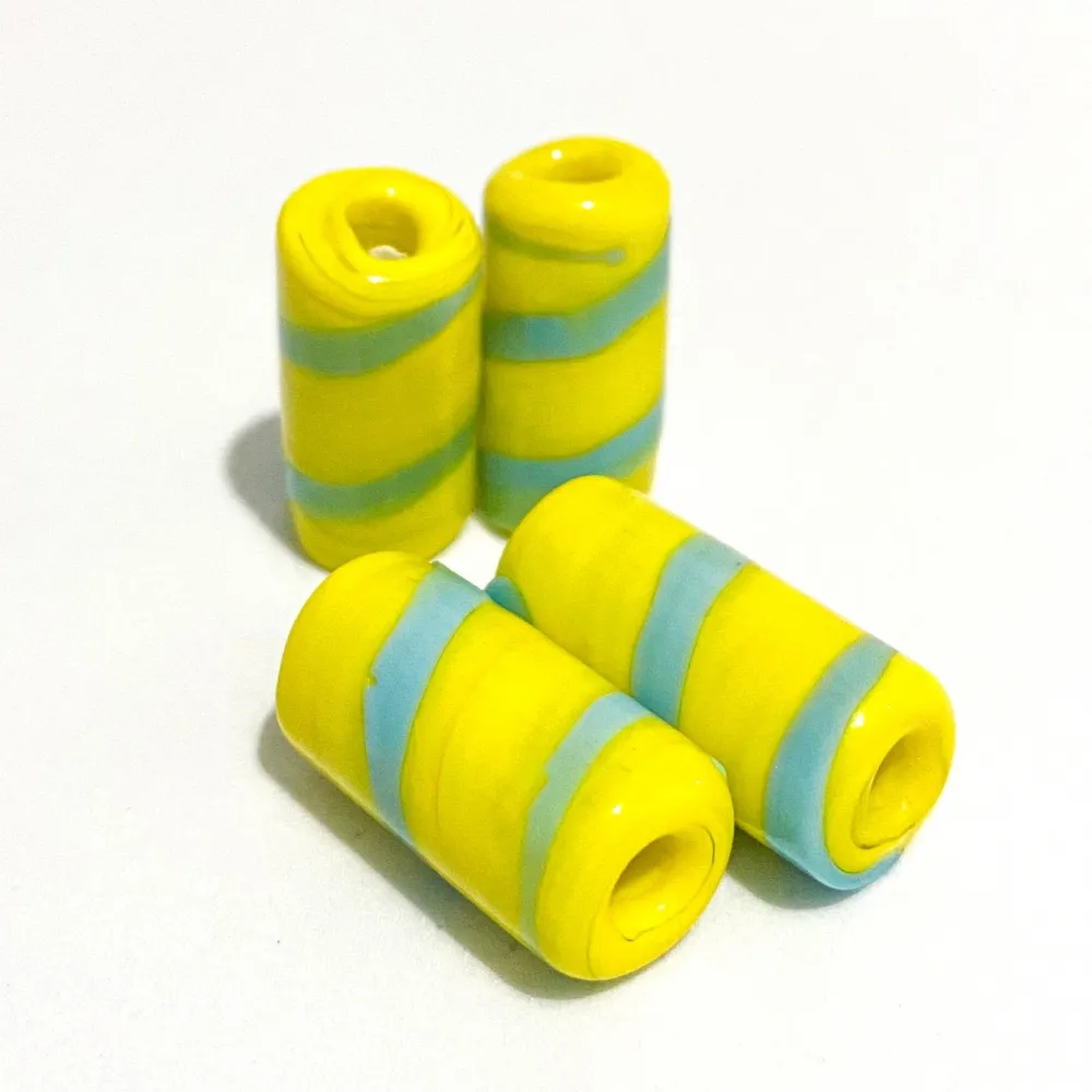 Firma de murano Listradas Amarela e Azul Clara Imagem