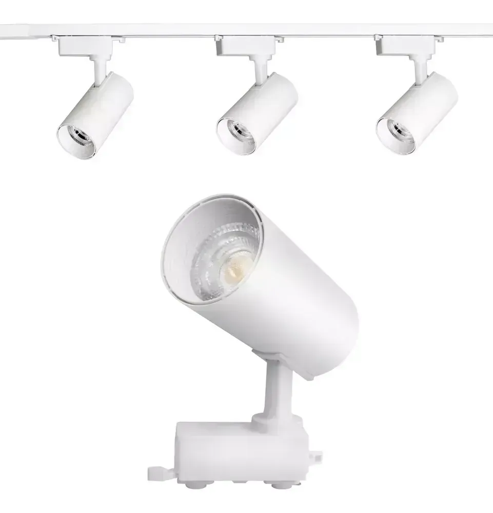 Trilho Eletrificado 1 metro com 3 spot trilho 20w branco - kit/conjunto Imagem