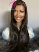 tamanho G. HUMANA Versão Liso 75 cm 400 gramas Lace Front HD humana AlBan cabelo brasileiro repartição LivreBig®  - Foto 21