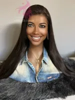 tamanho G. HUMANA Versão Liso 75 cm 400 gramas Lace Front HD humana AlBan cabelo brasileiro repartição LivreBig®  - Foto 24