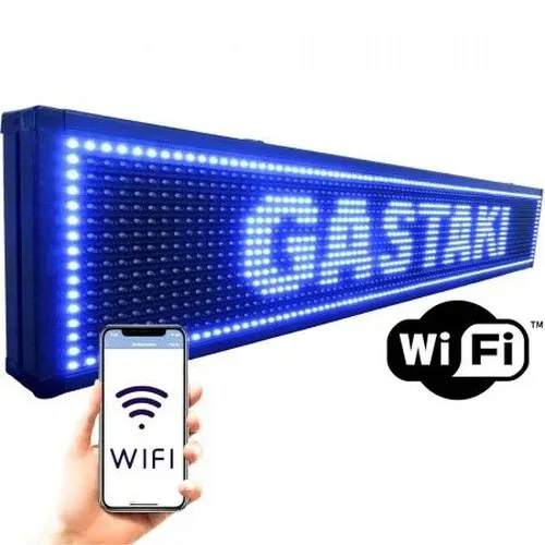 Painel  Display Letreiro Led 100cm X 20cm AZUL WI-FI Externo Imagem