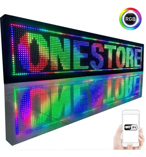 Painel  Display Letreiro Led 100cm X 20cm COLORIDO RGB WI-FI INTERNO