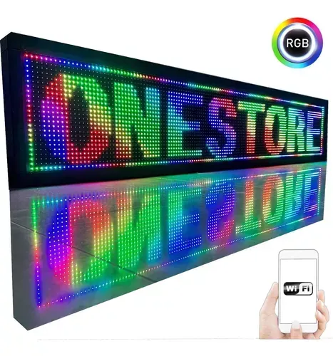 Painel  Display Letreiro Led 130cm X 20cm COLORIDO RGB WI-FI INTERNO Imagem