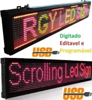 Painel  Display Letreiro Led 230cm X 20cm RGB COLORIDO WI-FI Externo