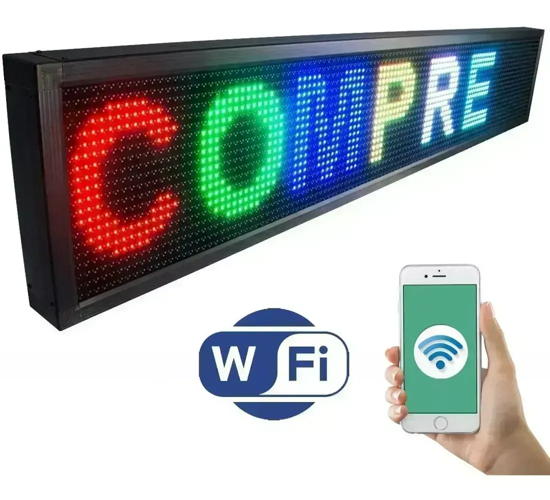 Painel  Display Letreiro Led 200cm X 40cm COLORIDO RGB WI-FI INTERNO Imagem