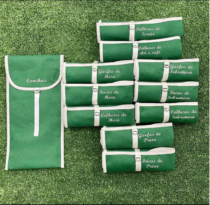 Organizador de Talheres - Verde com Creme Imagem