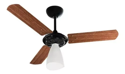 Ventilador de teto Venti-Delta New Delta Light preto com 3 pás cor mogno de mdf lacado, 95 cm de diâmetro