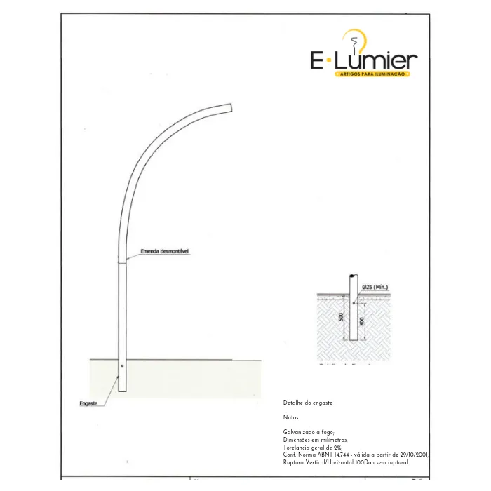 POSTE CURVO SIMPLES ENGASTADO Imagem