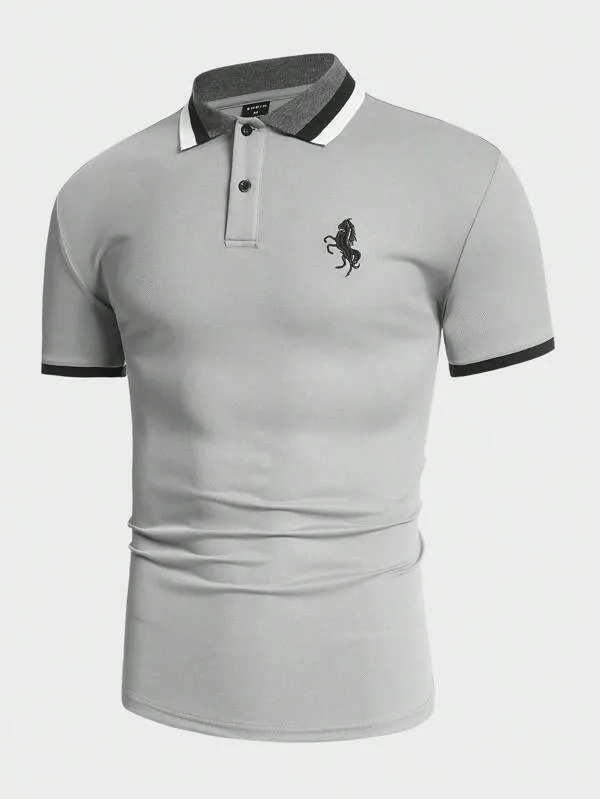Camisa polo bordado de cavalo acabamento de contraste