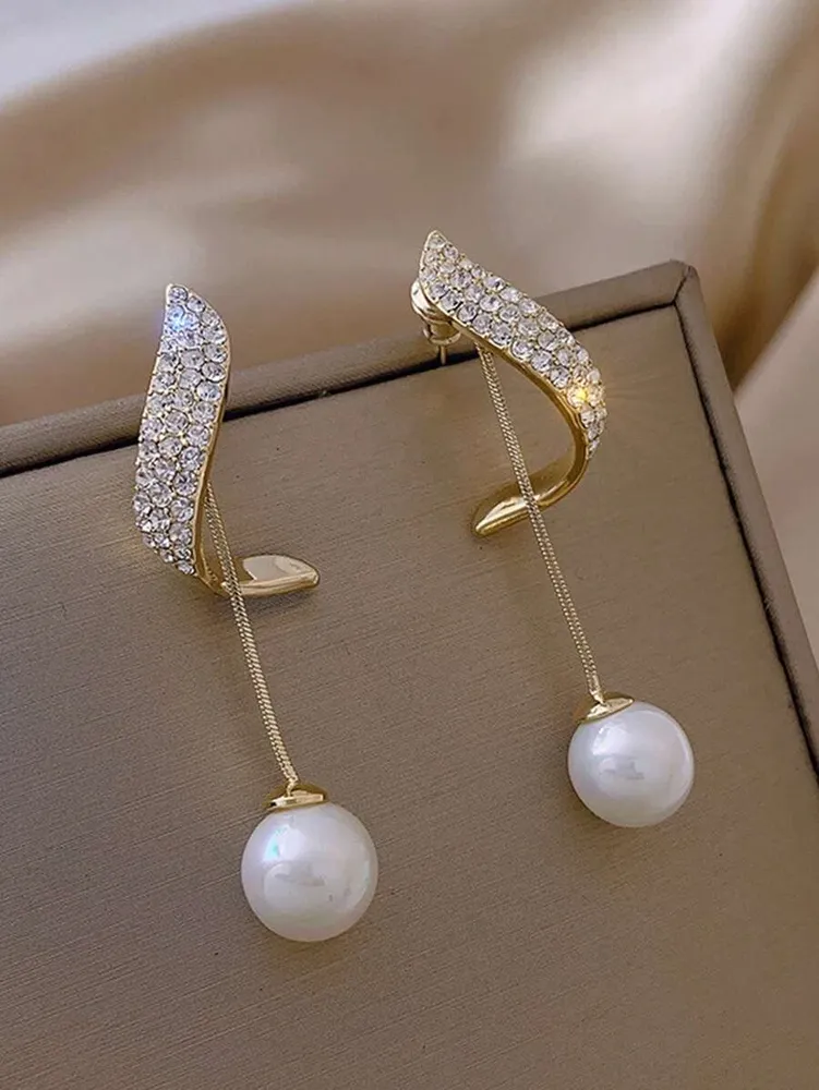 2 peças/conjunto Clipes de brinco decoração com strass e pérolas artificiais